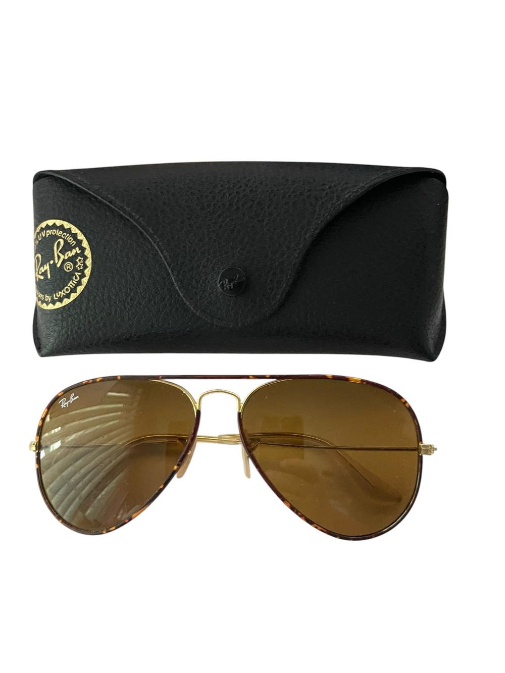 Ray-Ban Gold & Tortoiseshell Aviator Sunglasses with Brown Lenses